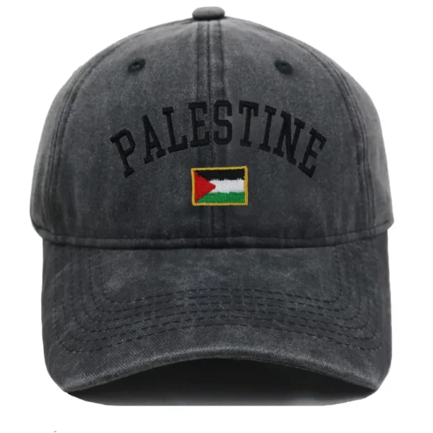 Casquette noire délavée Palestine avec drapeau