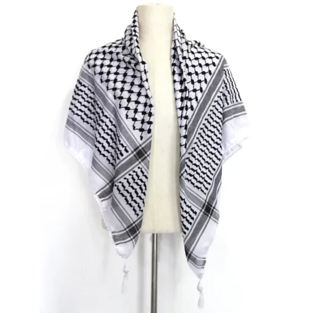 Écharpe keffieh palestinien blanc et noir, 110 × 110 cm