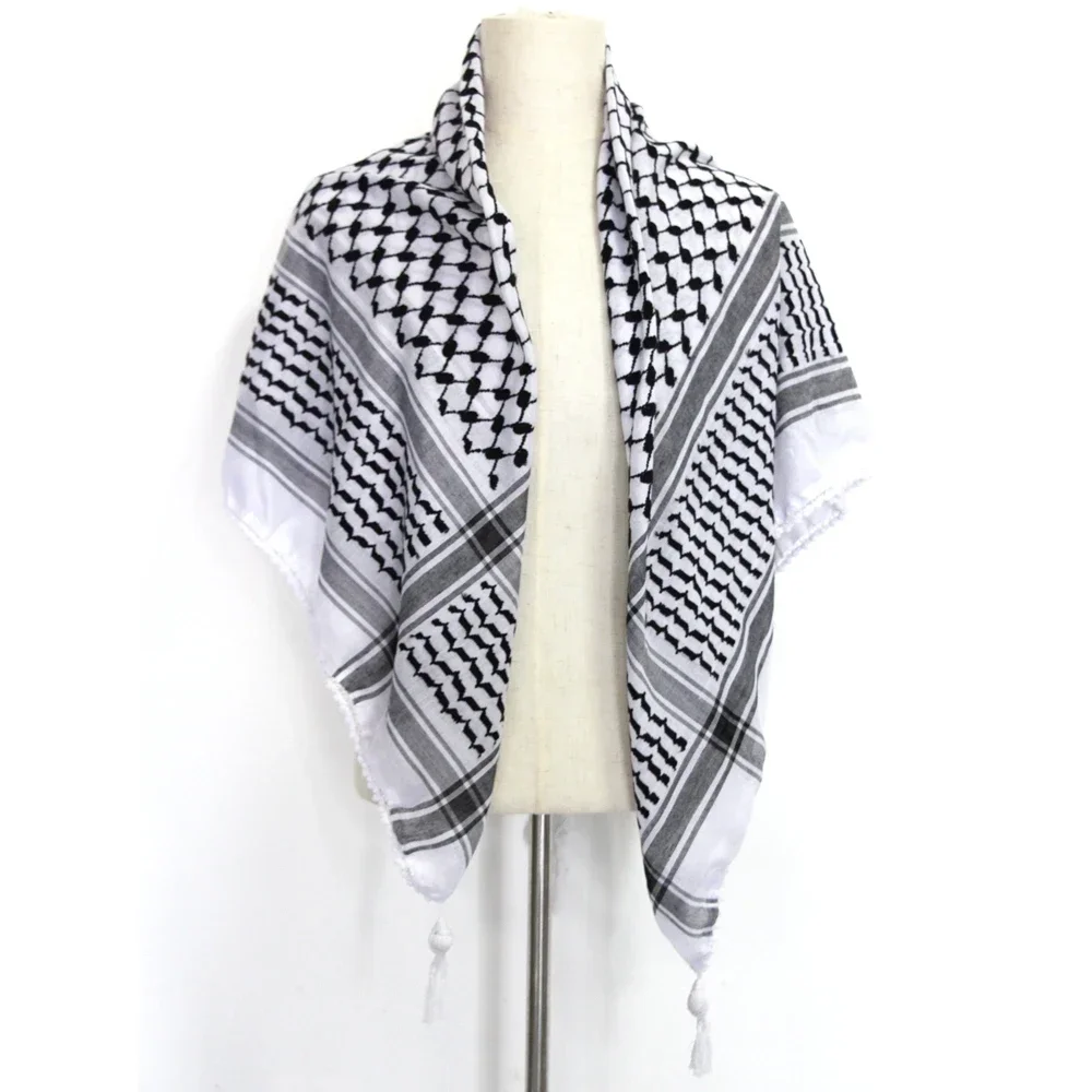 Écharpe keffieh palestinien blanc et noir, 110 × 110 cm