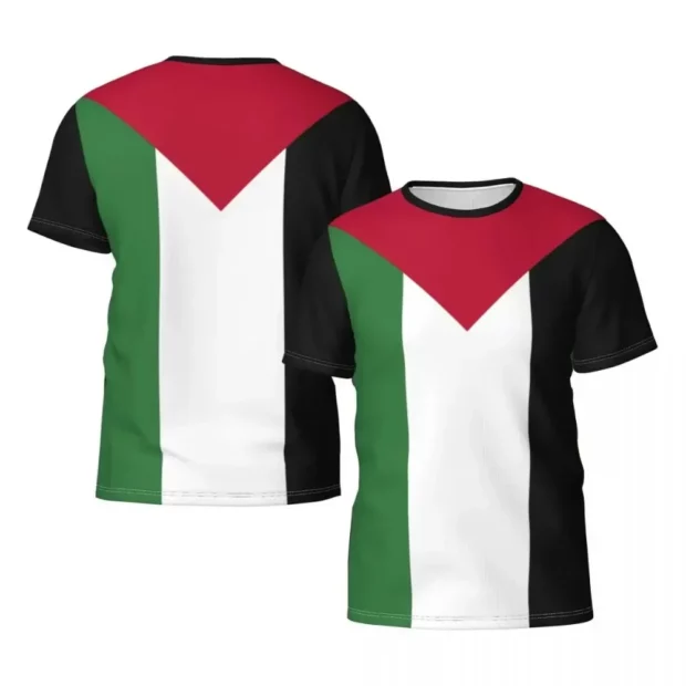 T-shirt aux couleurs du drapeau palestinien, col rond et manches courtes