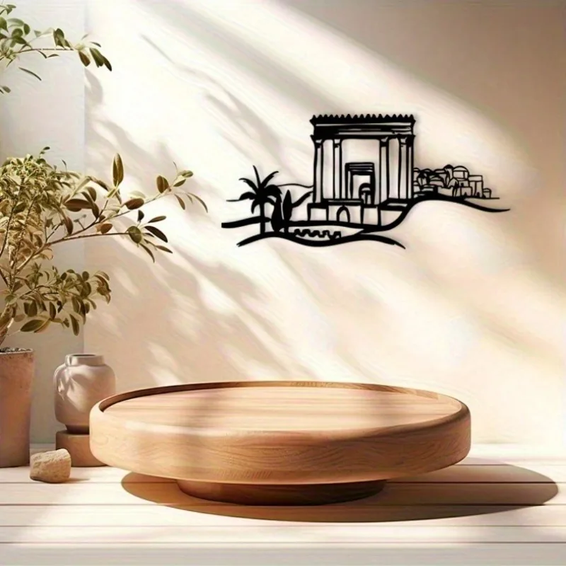 Silhouette murale de Jérusalem en aluminium au-dessus d’une console