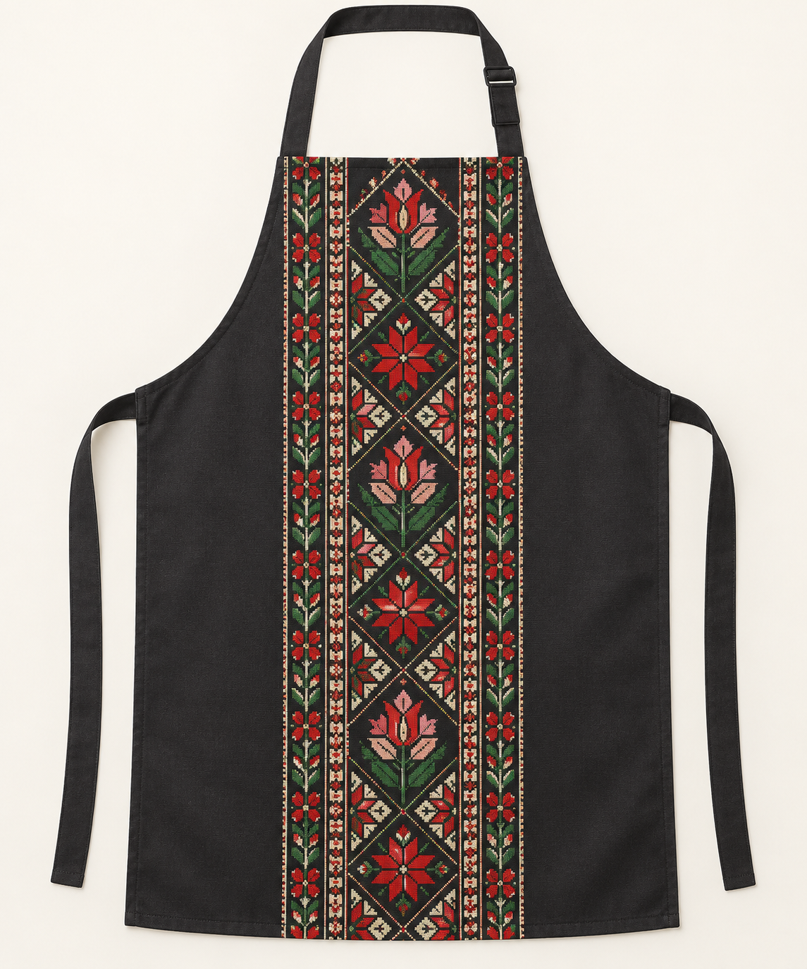 Tablier de cuisine inspiré du tatreez palestinien