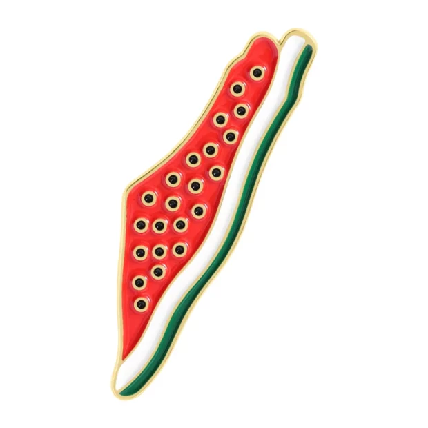 Broche allongée et incurvée en forme de tranche de pastèque aux couleurs palestiniennes