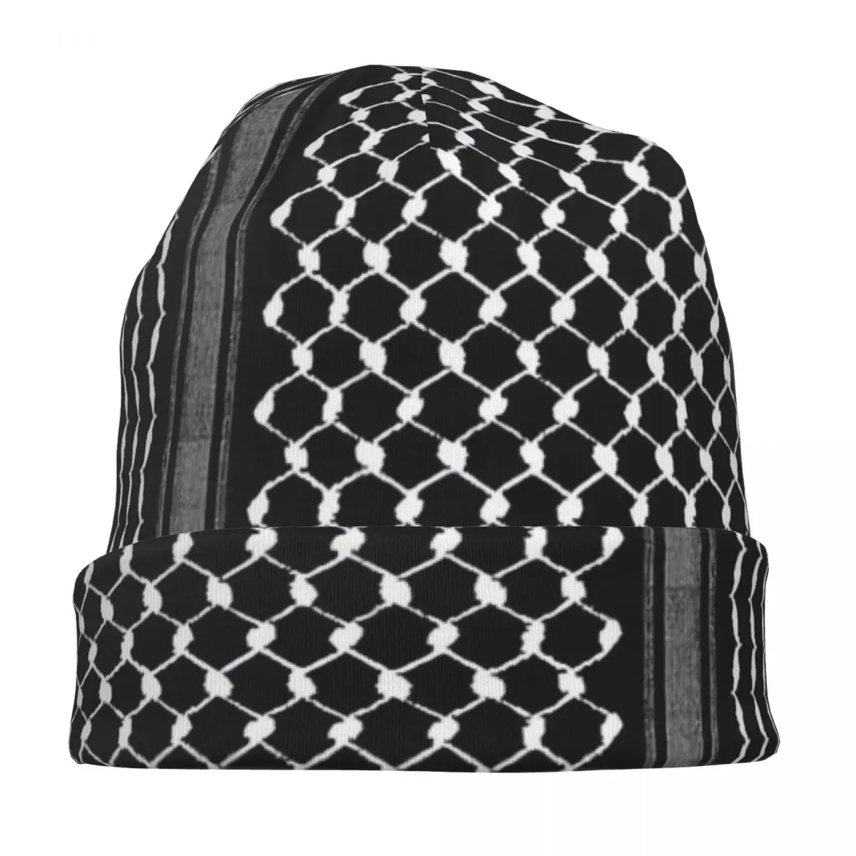 Bonnet palestinien motif keffieh noir et blanc – coupe souple – Image 3