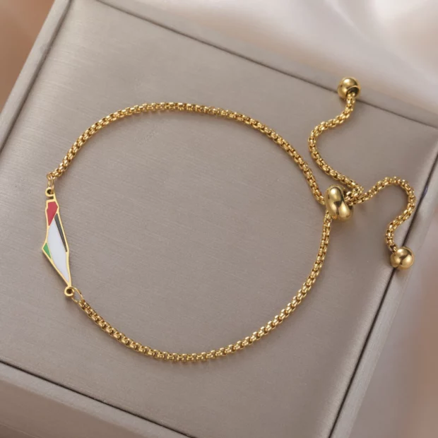 Bracelet doré ajustable avec contour de la carte de Palestine