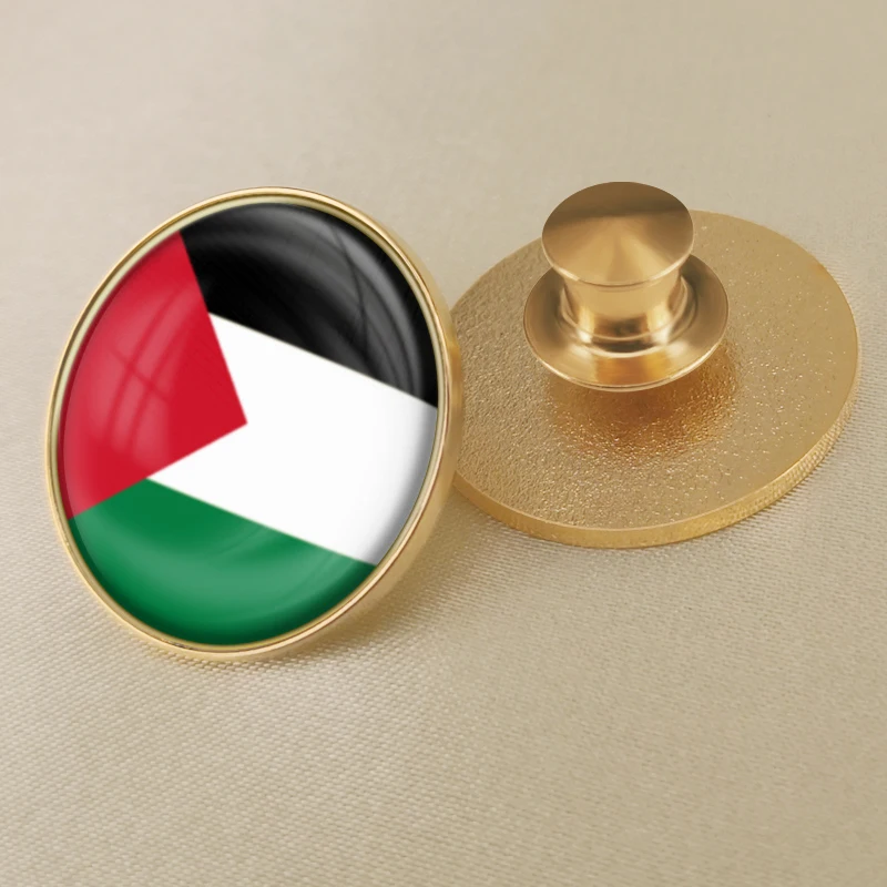 Pin’s rond Palestine noir et or – drapeau, 25 mm