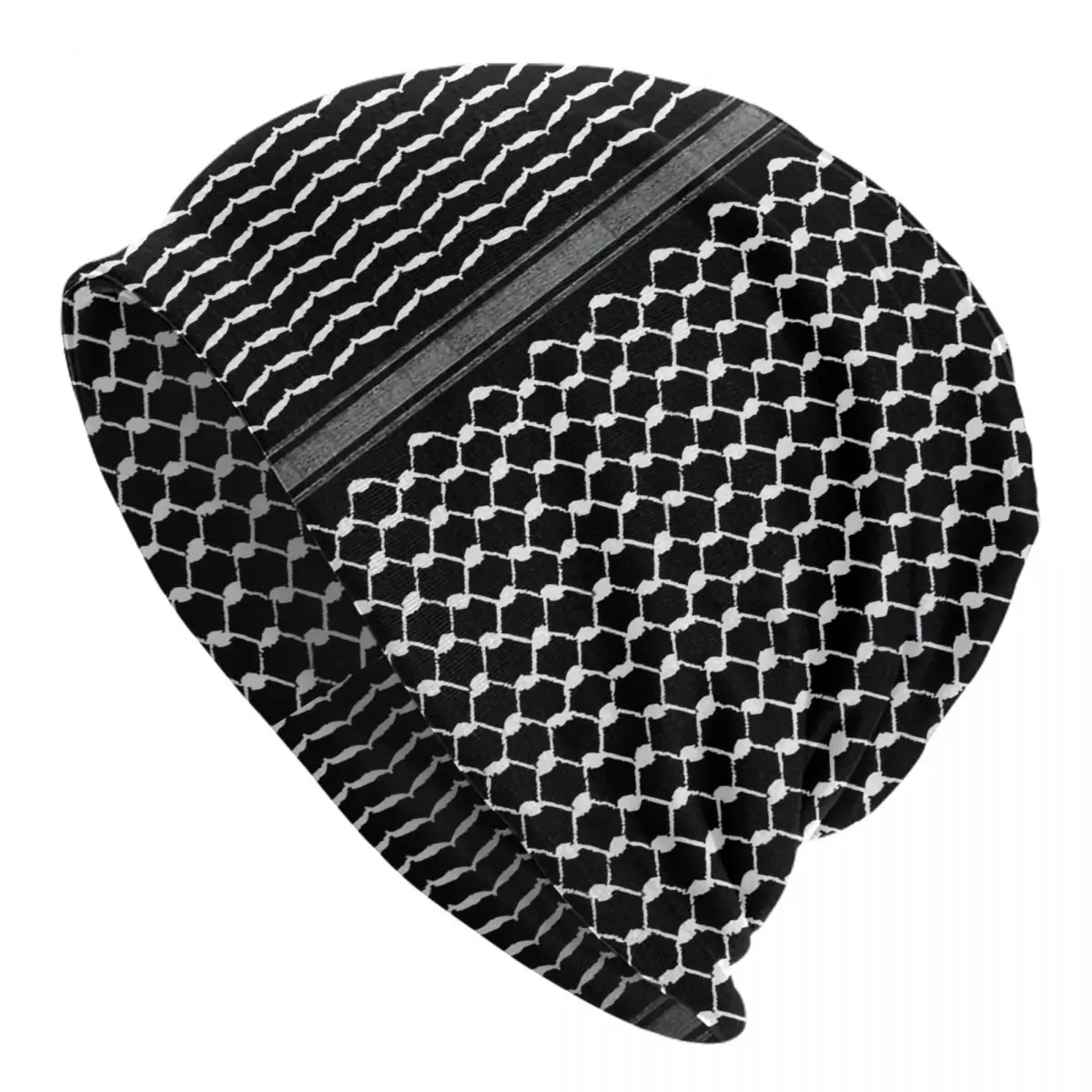 Bonnet palestinien motif keffieh noir et blanc – coupe souple