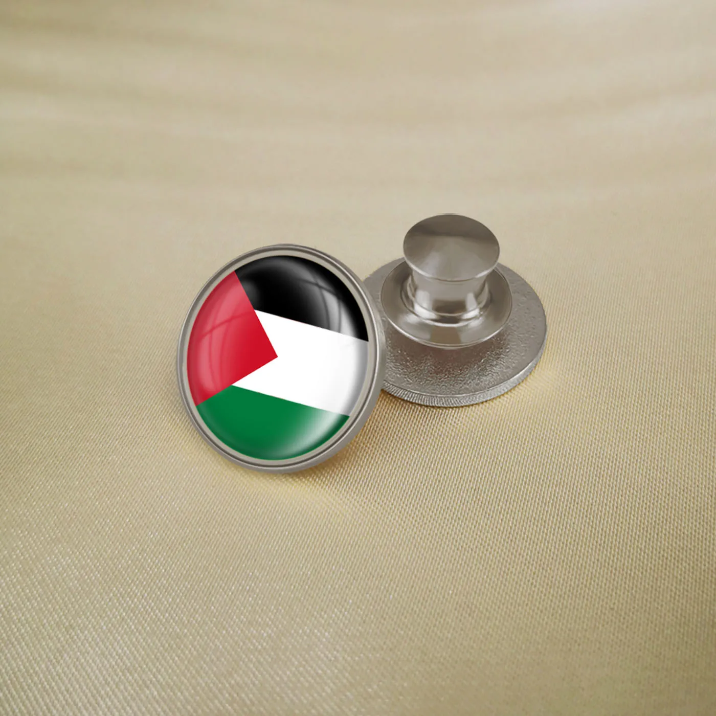 Pin’s rond drapeau palestinien argenté – 19 mm