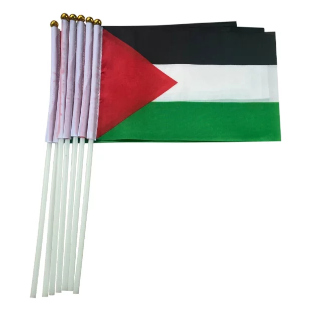 Lot de petits drapeaux palestiniens à main avec mâts blancs