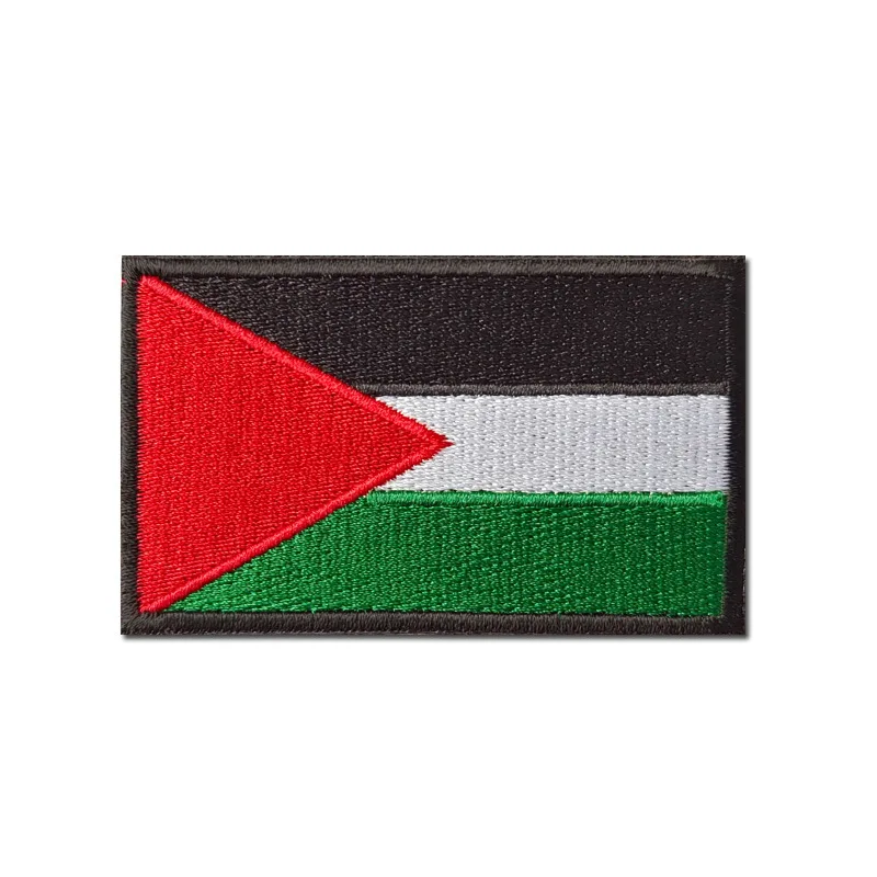 Écusson textile brodé représentant le drapeau palestinien avec bordure sombre