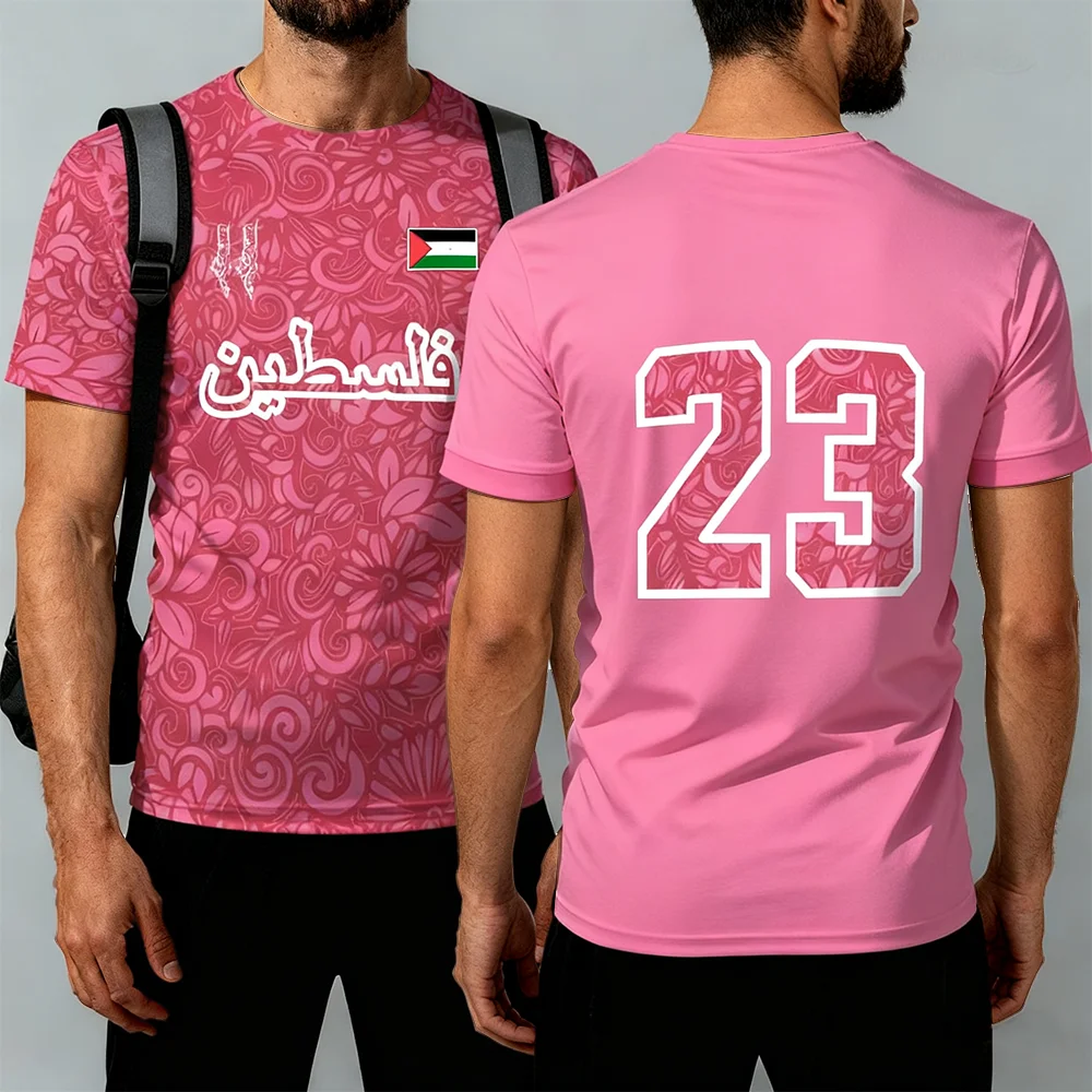 T-shirt Palestine floral rose présenté à plat