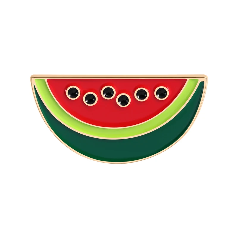 Broche en demi-lune représentant une pastèque rouge à double bordure verte