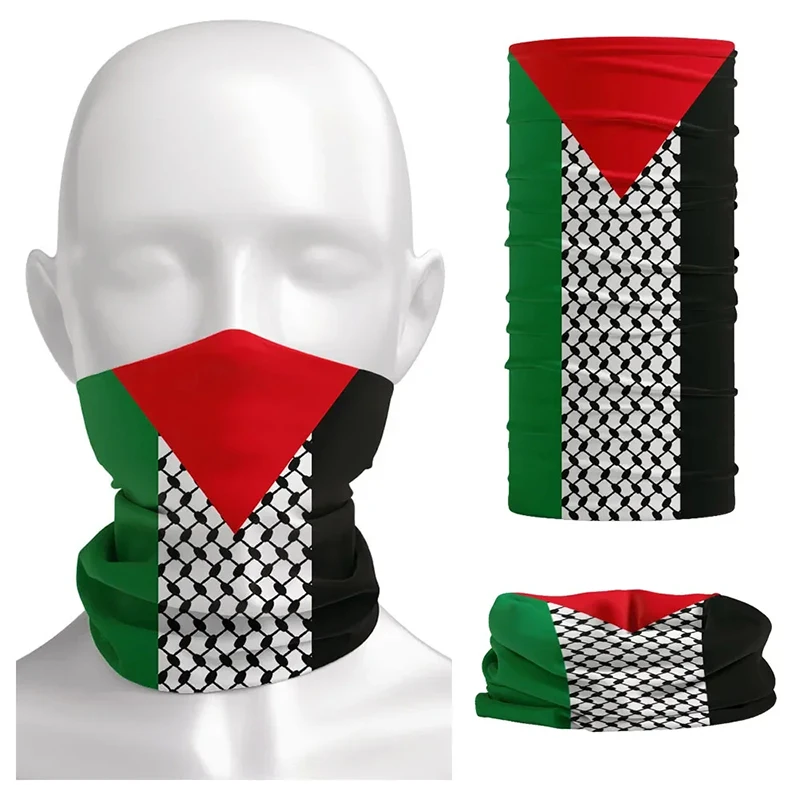 Cache-cou Palestine présenté sur un mannequin