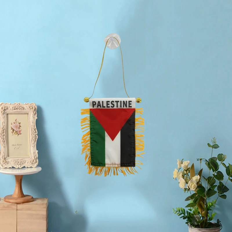 Suspension Palestine pour voiture avec mini-drapeau à franges et ventouse – Image 2
