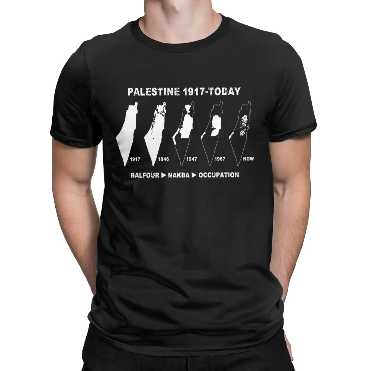 T-shirt noir Palestine porté, vue de face