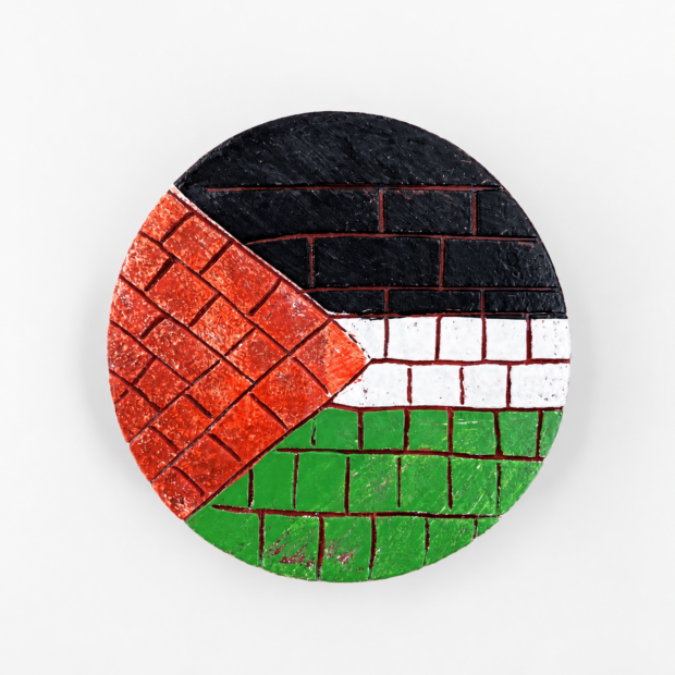 Aimant rond Palestine – motif drapeau et briques colorées