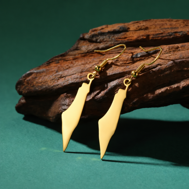 Boucles d’oreilles pendantes carte de Palestine – finition dorée