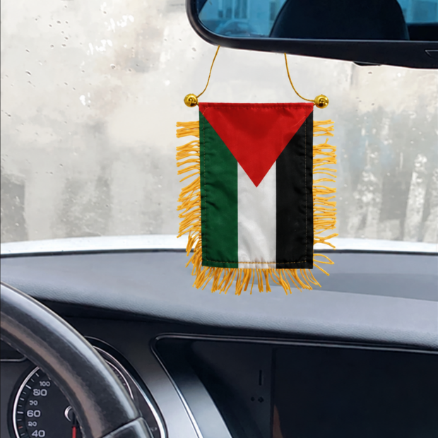 Suspension Palestine pour voiture avec mini-drapeau à franges et ventouse