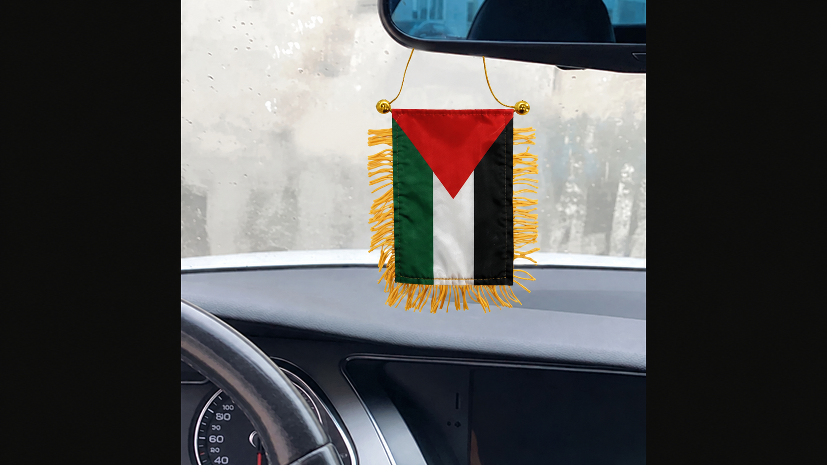 Suspension Palestine pour voiture avec mini-drapeau à franges et ventouse