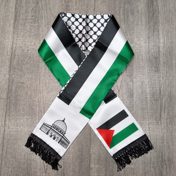 Écharpe palestinienne en satin à panneau central de keffieh