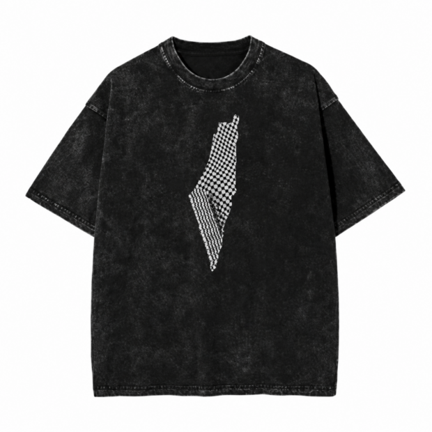 T-shirt noir Palestine à motif de carte et keffieh
