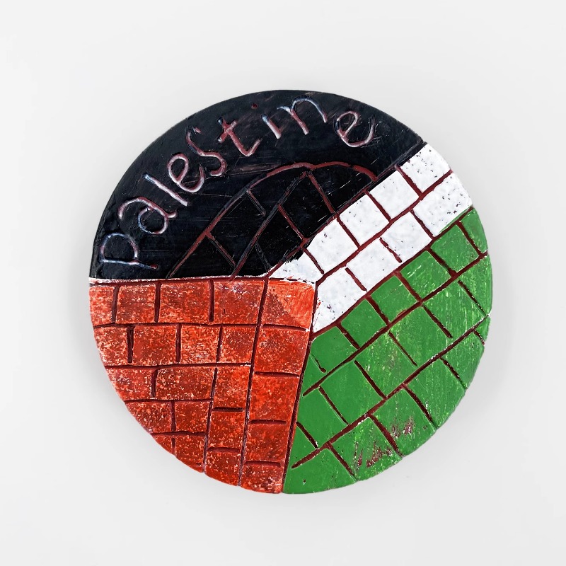 Aimant rond Palestine – motif drapeau et briques colorées – Image 2