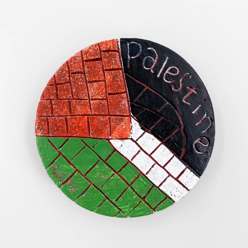 Aimant rond Palestine – motif drapeau et briques colorées – Image 3